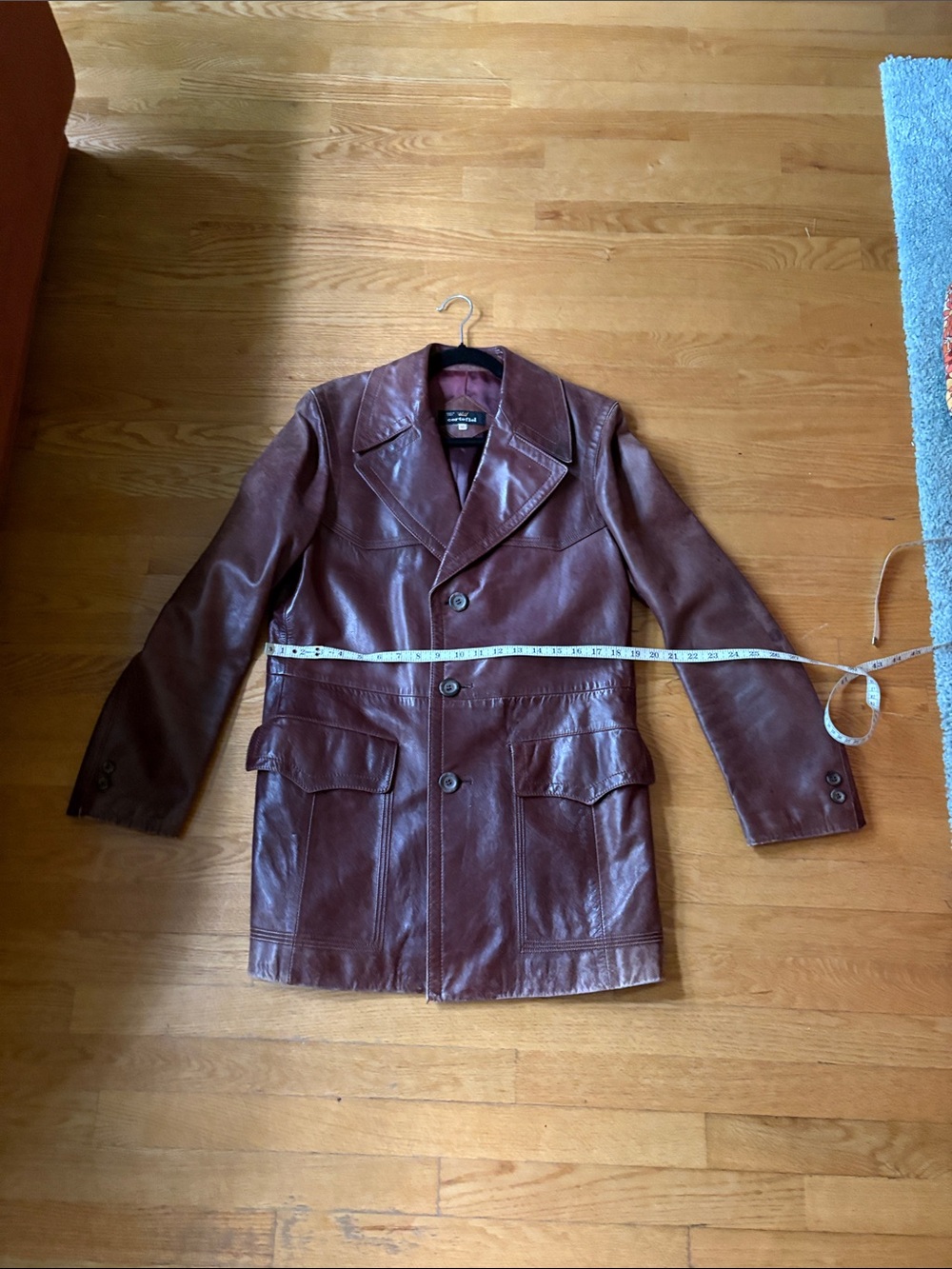 Vintage Men's Brown Leather Coat - Classic Button Front